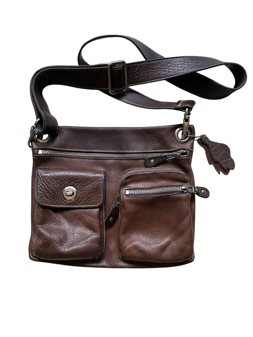 Roots Dark Brown Leather Villager Crossbody Bag Purse Made in Canada 🇨🇦
